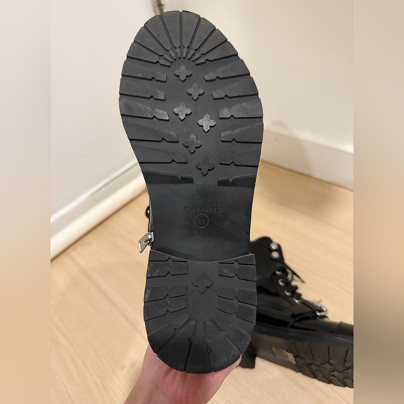 All Saints Glossy Black Combat Boots - 8/38 - Picture 6 of 6